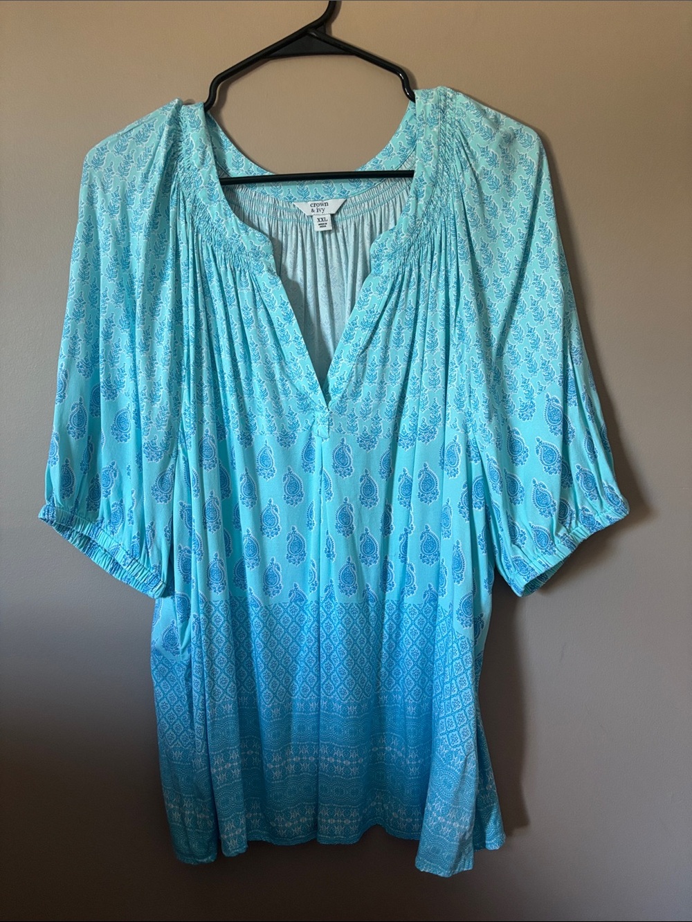crown & ivy Turquoise Paisley Peasant Blouse